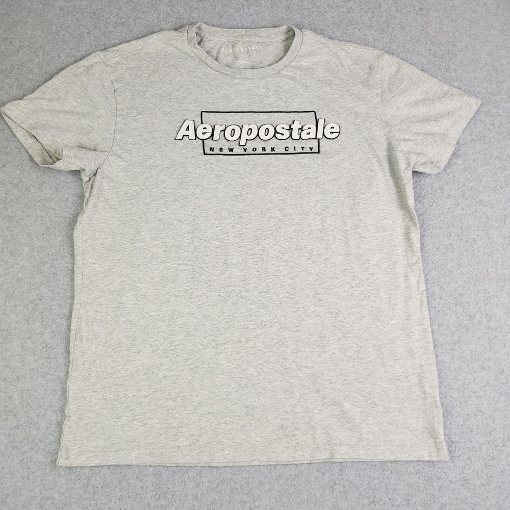 Aeropostale T-Shirt Mens Large Gray Cotton New York City Box Logo Crew Neck